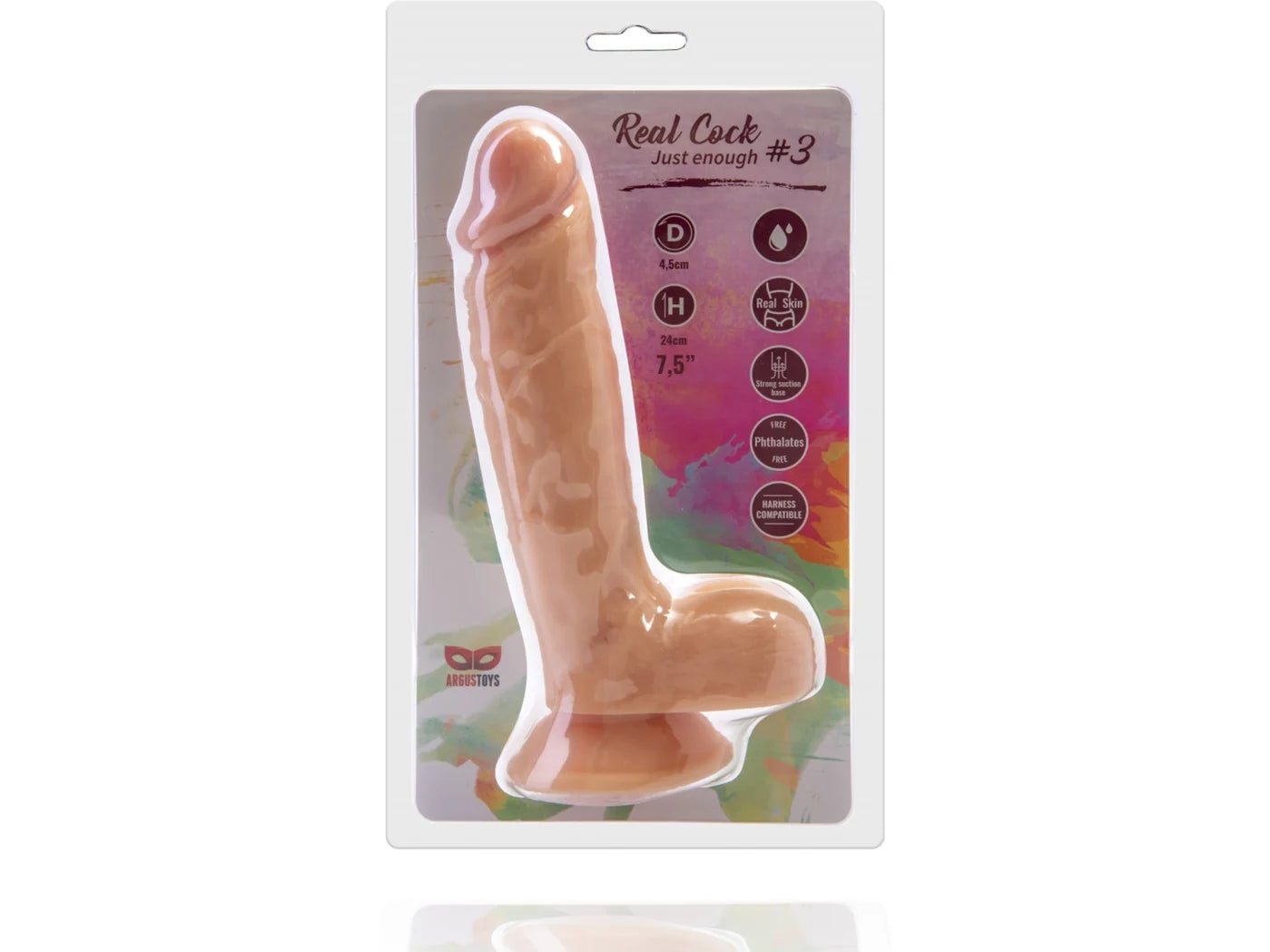 Argus Real Cock 3 Realistic Dildo with Balls and Suction Cup - 22,5 cm - Dia 5,3 cm AT1067