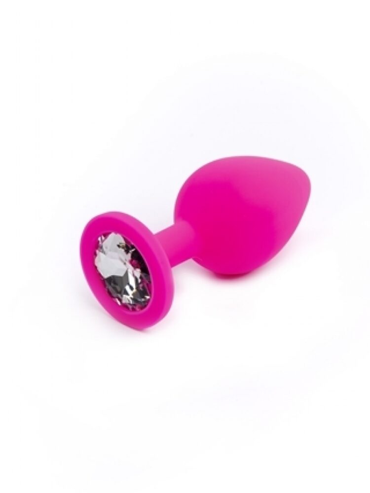 Argus My Precious Diamond Silicone Butt Plug Pink with Clear Stone  - Medium Size 8 Cm - AT 1088