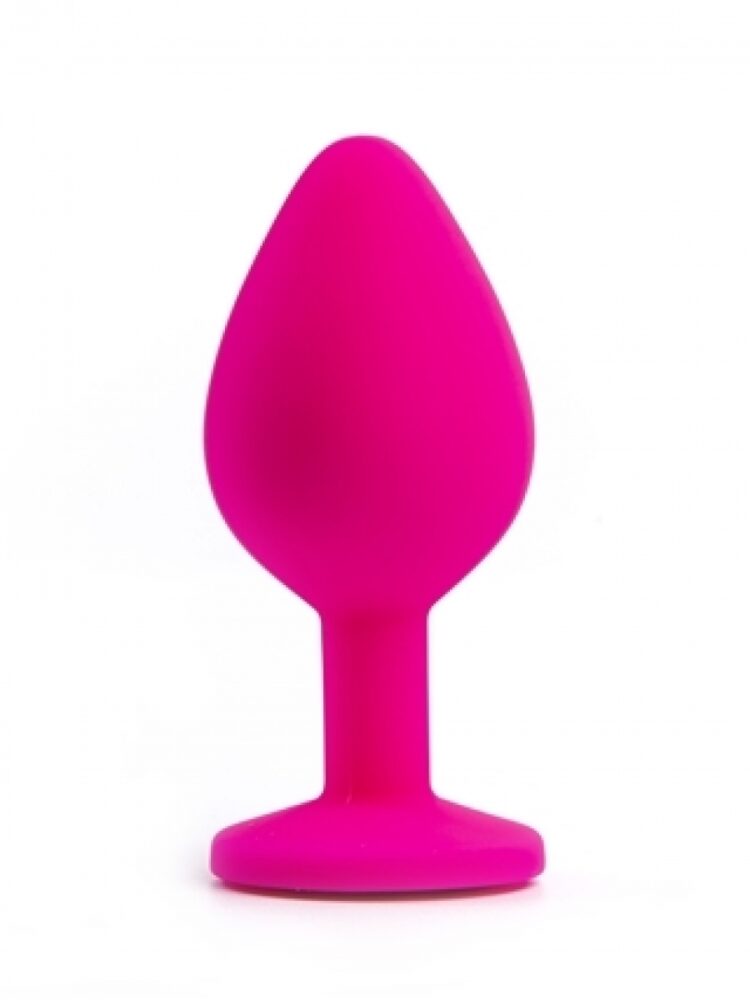 Argus My Precious Diamond Silicone Butt Plug Pink with Clear Stone  - Medium Size 8 Cm - AT 1088