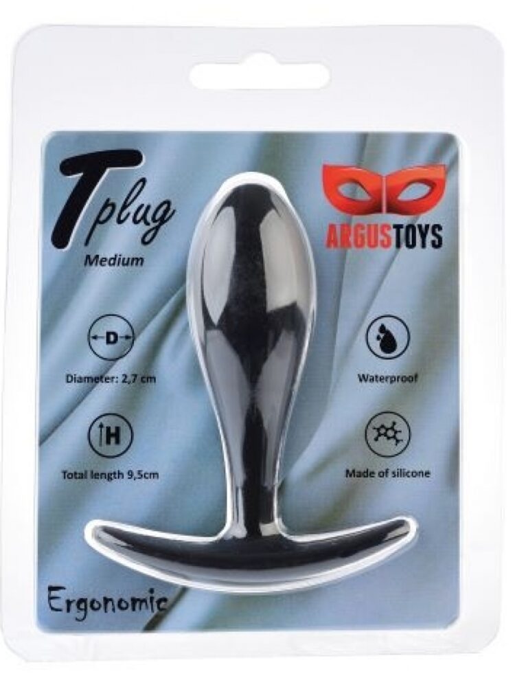 Argus T-Plug Silicone Medium - Black - 9,5 Cm - Packed in Strong Blister - AT001114