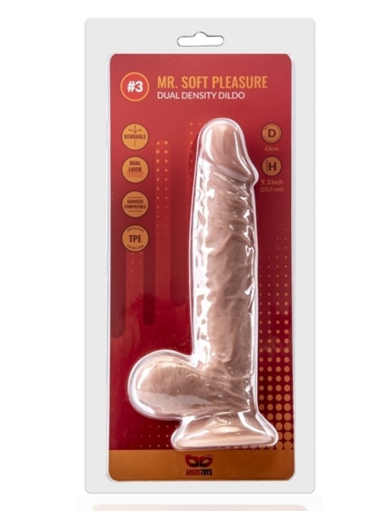 Argus Mr. Soft Pleasure 3 Double Layer Realistic Dildo with Balls and Suction Cup - 23,5 cm - Dia 4 cm AT1062
