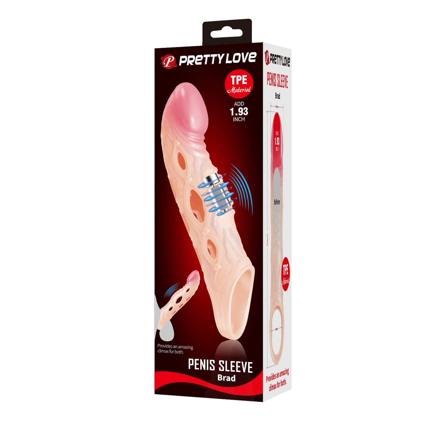 BI-026240Z - Pretty Love Brad Penis Sleeve – TPE Textured Extension Sleeve with Open Design