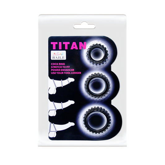 BAILE bi-210143 - TITAN Silicone Cock Ring Set – 3 Sizes (S/M/L) – Black – Waterproof