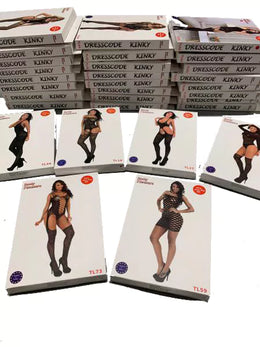 Body Pleasure Basics Lingerie - 40 Model Mix Box - Body Stockings / Body / Dress - One Size Fits Most - Gift Box