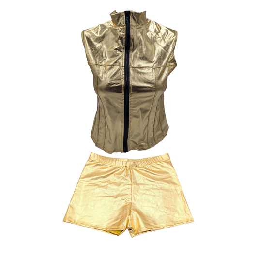 Combi Deals - Glossy Gold Kinky Bodywarmer With Zipper And Matching Boxer