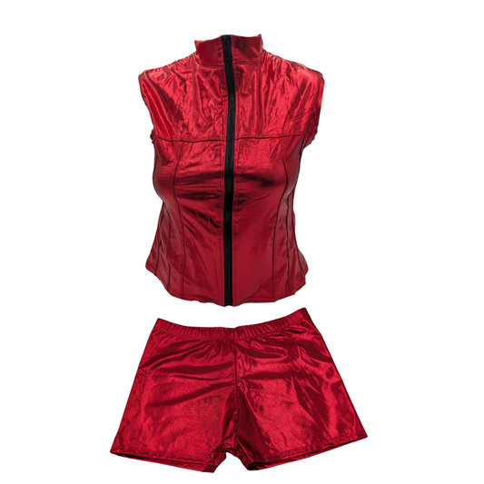 Combi Deal - Glossy Red Kinky Bodywarmer Wth Zipper And Matching Boxer