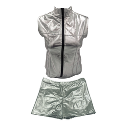 Combi Deal - Glossy Silver Kinky Bodywarmer Wth Zipper And Matching Boxer