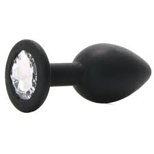 Argus My Precious Diamond Silicone Butt Plug Black with Clear Stone  - Medium Size 8 Cm - AT 1088