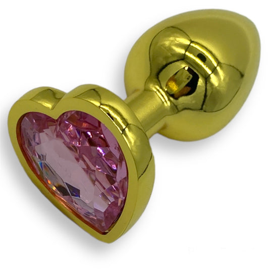 Power Escorts - BR187 - Gold Anal Plug Heart Design Pink Stone