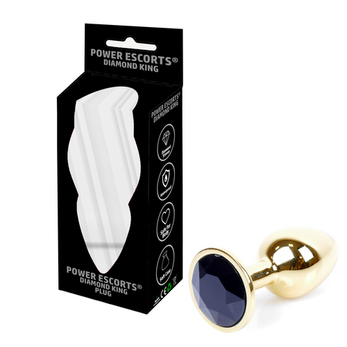 Power Escorts - BR211 Sblack - Diamond King Gold Anal Small Plug With Black Stone - Diameter 2.7 cm - Length 7 cm