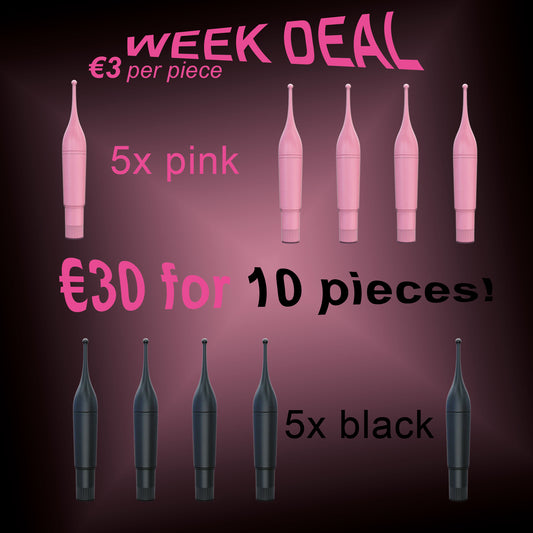 Weekdeal – 10x Pointer Queen Clitoris Vibrator – 5× Black & 5× Pink – 16 cm – Flexible Point – Battery Powered