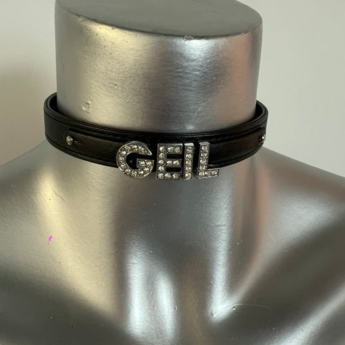 Luxury Collar Black with Stones Name GEIL - BDSM - Heavy Quality