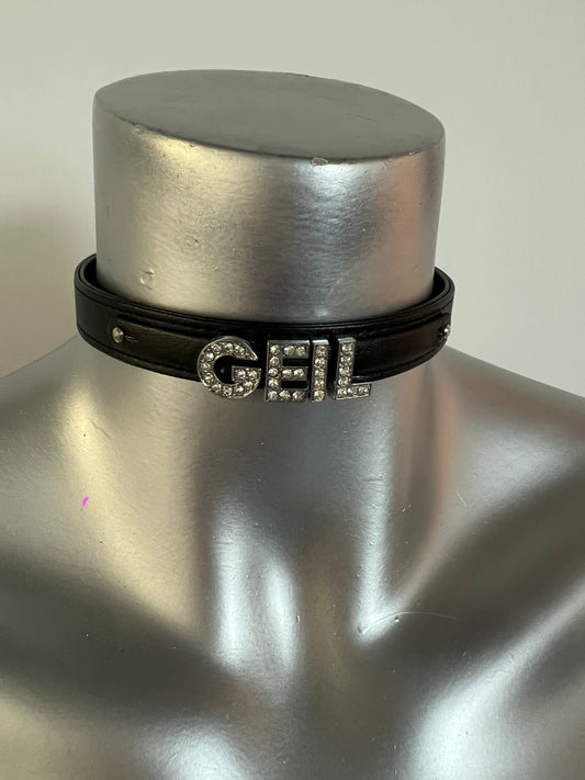 Luxury Collar Black with Stones Name GEIL - BDSM - Heavy Quality