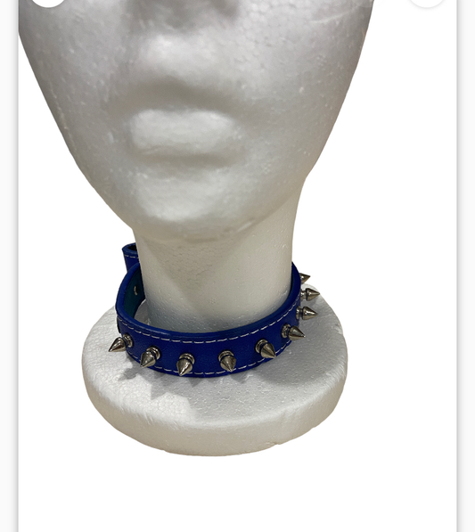 Luxury Collar Blue with Big Spikes - BDSM - Heavy Quality
