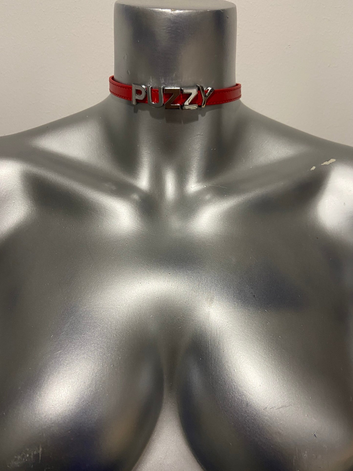 Luxury Collar Red with Name PUZZY - BDSM - Heavy Quality