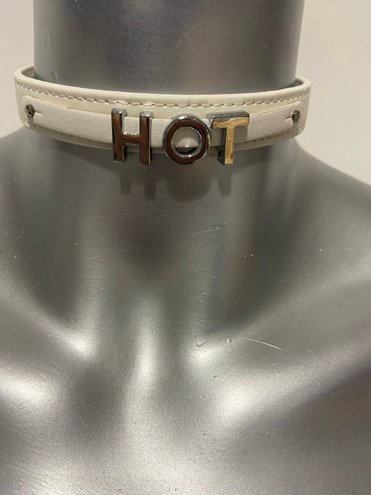 Luxury Collar White with Name HOT - BDSM - Heavy Quality