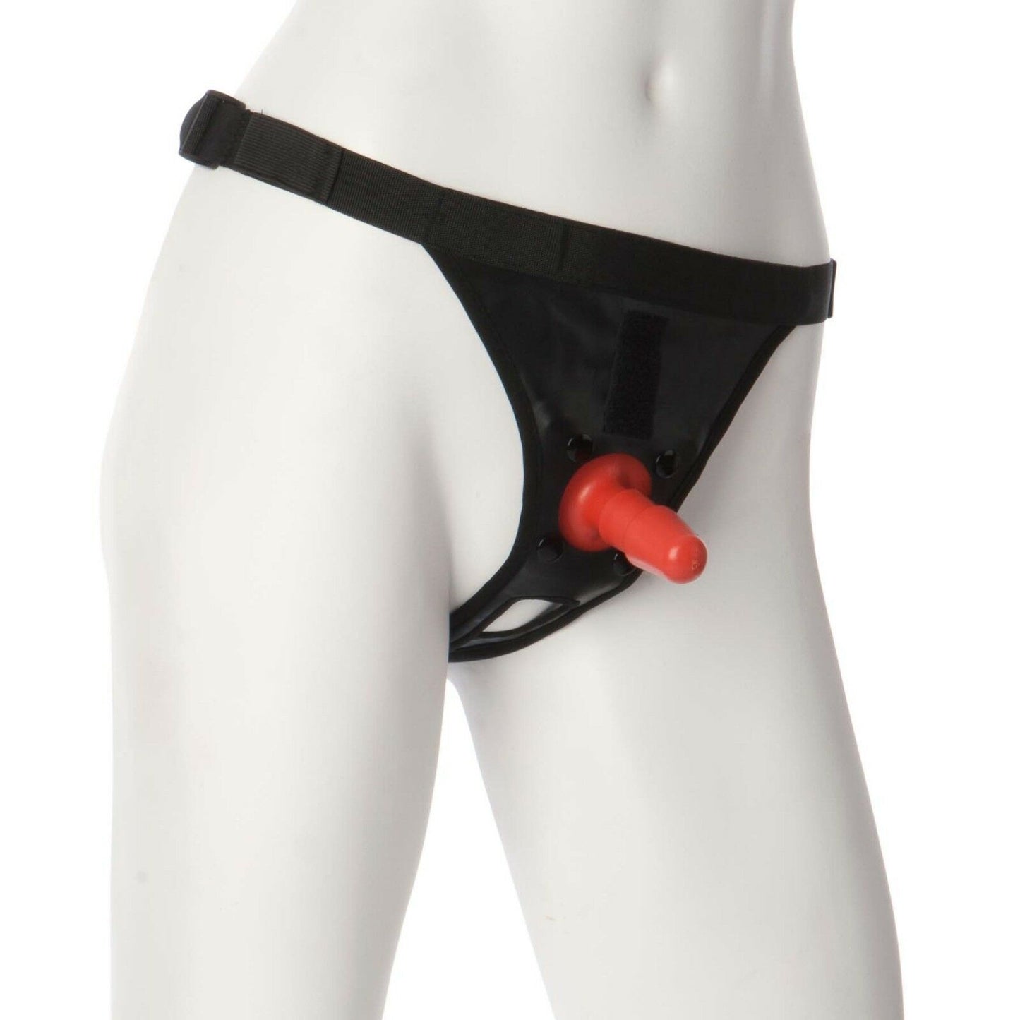 Doc Johnson Leather Ultra Harness with Plug - Red - 1010-02-BX - up to 53 " waist