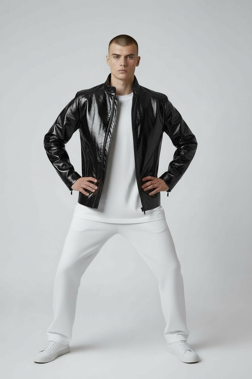 Fashion World - Black Wetlook Zip Jacket – Size L - Unisex Male or Female