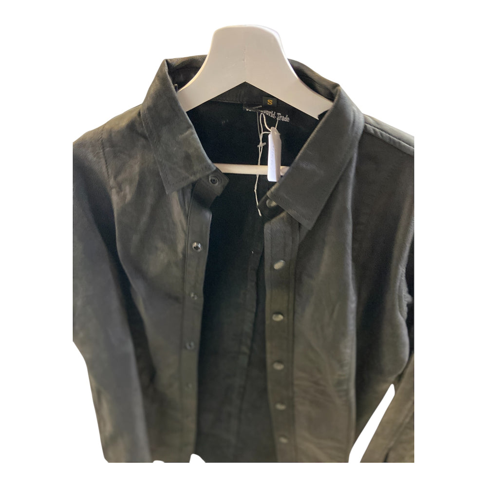 Fashion World - Black Leather Shirt  with button closing- Size S