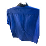Fashionworld - Blue Leather-Look Short Sleeve Shirt with Black Accents – Size S