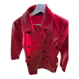Fashionworld Red Short Wetlook Coat with Belt Size S