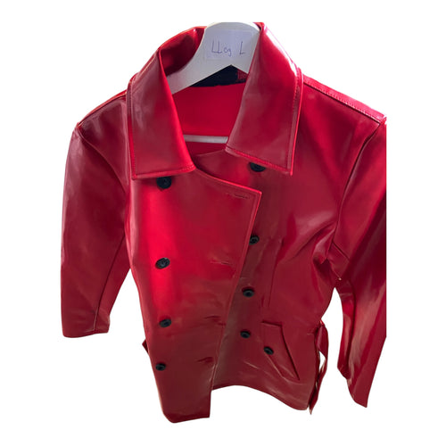 Fashionworld Red Short Wetlook Coat with Belt Size S