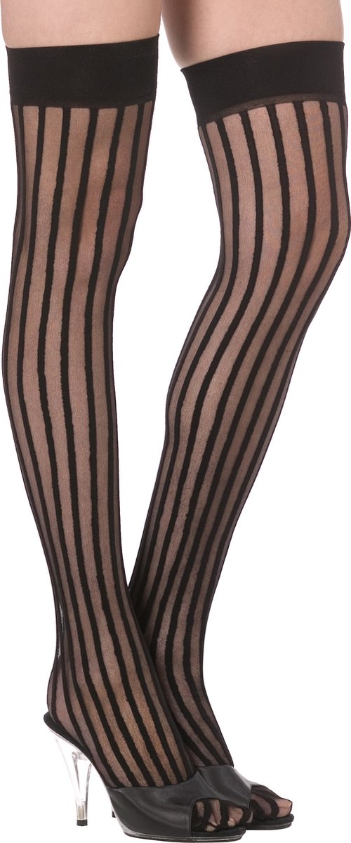 Fever Hosiery  - Sheer Hold - Ups Vertical Stripes Black - Naughty Stockings