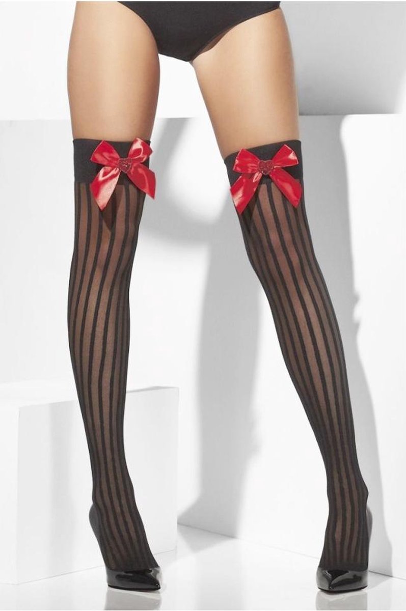 Fever Hosiery - Stocking - Opaque Hold Ups - Bows with Sequin Hearts - Black