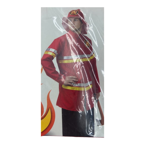 Sexy Firefighter Costume for Men – Red Jacket with Fire Print & Soft Helmet Design Hat