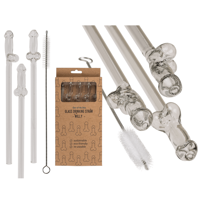 Kinky Pleasure - OB062 - Glass Penis Straws With Cleaner Set