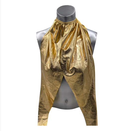 Kinky Glossy Gold Halter Top With Open Back