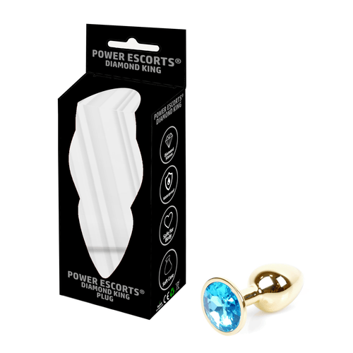 Power Escorts - BR211 Slightblue - Diamond King Gold Anal Small Plug Lightblue Stone - Diameter 2.7 cm - Length 7 cm