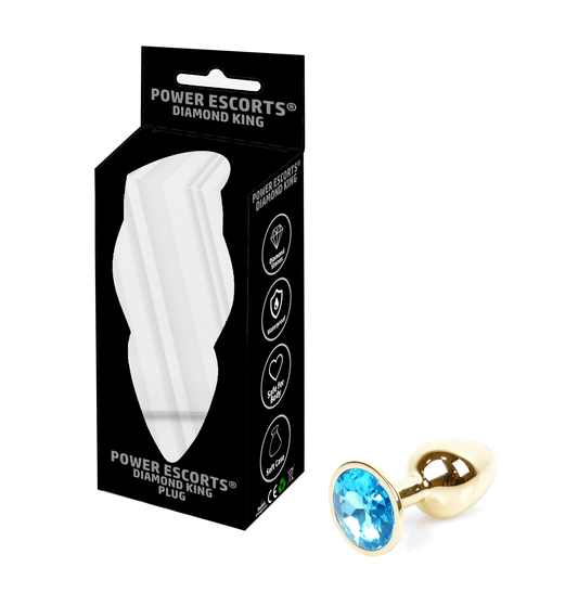 Power Escorts - BR211 Slightblue - Diamond King Gold Anal Small Plug Lightblue Stone - Diameter 2.7 cm - Length 7 cm