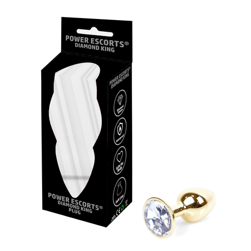 Power Escorts - BR211 Swhite- Diamond King Gold Anal Small Plug Clear Stone - Diameter 2.7 cm - Length 7 cm