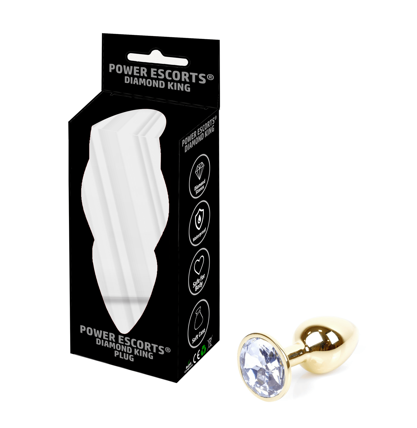 Power Escorts - BR211 Swhite- Diamond King Gold Anal Small Plug Clear Stone - Diameter 2.7 cm - Length 7 cm