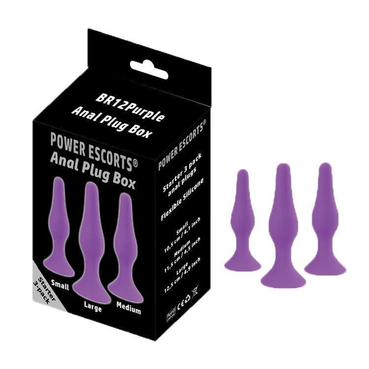 Power Escorts - BR12 - Silicone Anal Plug - 3 Pack Set - Strong Suction Cup