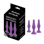 Power Escorts - BR12 - Silicone Anal Plug - 3 Pack Set - Strong Suction Cup