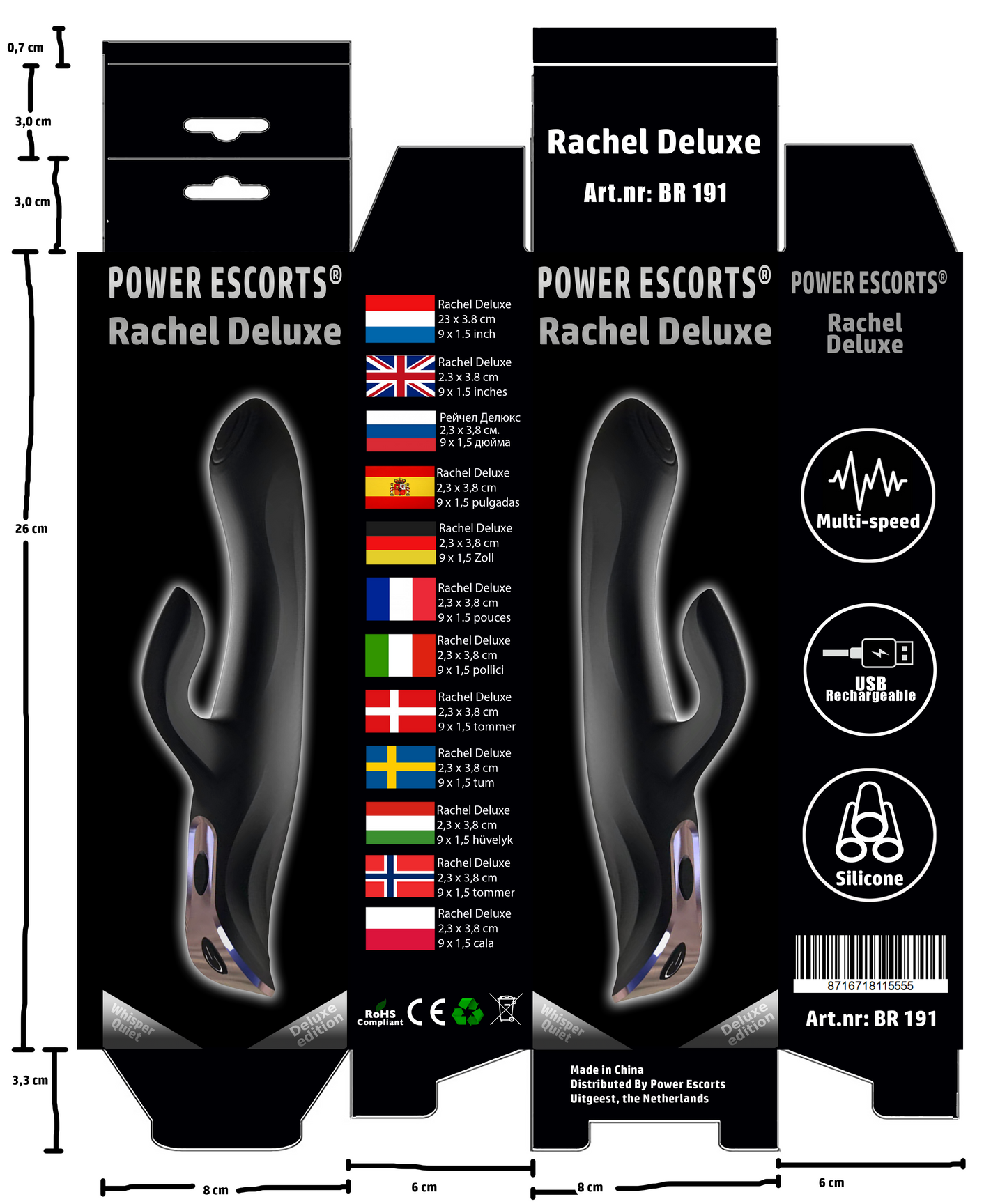 Power Escorts - BR191 - Rachel Deluxe design Multi-Speed Vibrator - Black