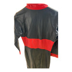 Fashionworld Long Black Coat with Red Stripe & Front Zipper – Sizes S