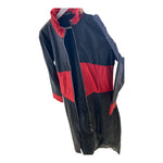 Fashionworld Long Black Coat with Red Stripe & Front Zipper – Sizes S