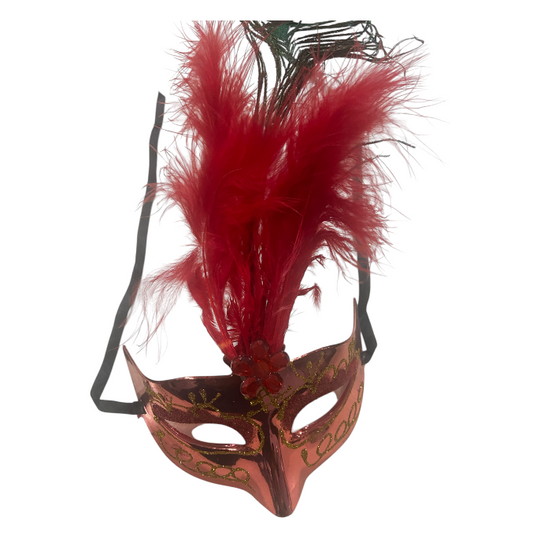 Venetian Mask Red With Feather