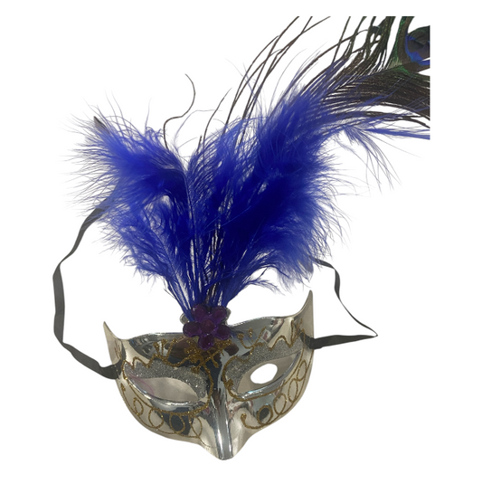 Venetian Mask Silver With Feather