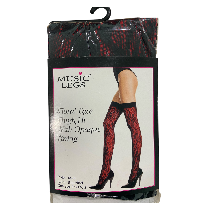 Music Legs Floral Lace Thigh Hi With Opaque Lining Stockings