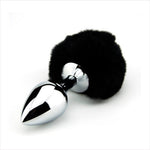 Black Bunny Tail Butt Plug- 9 Cm Tail , 8,3 Cm Plug , dia 3,4 cm - N10422
