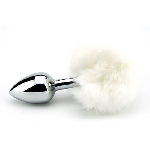 Precious Metals - N10423 - White Bunny Tail Butt Plug- 9 Cm Tail , 8,3 Cm Plug , dia 3,4 cm - Furry Fantasy