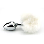 White Bunny Tail Butt Plug- 9 Cm Tail , 8,3 Cm Plug , dia 3,4 cm - N10423