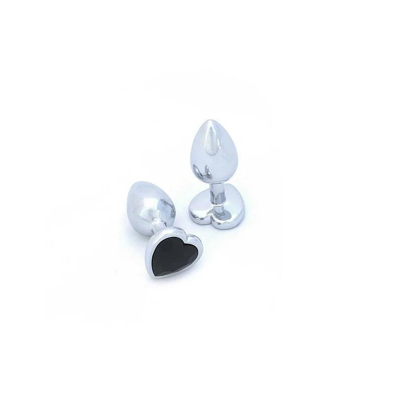 Power Escorts - BR187 - Metal Anal Plug Heart Design Black Stone