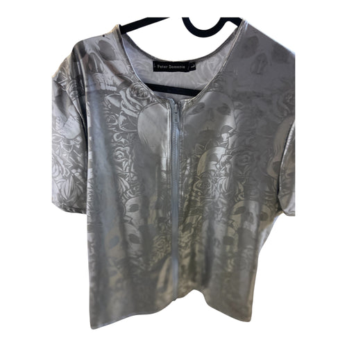 Peter Domenie - Silver Shirt with Gray Patterns and Zipper Size L