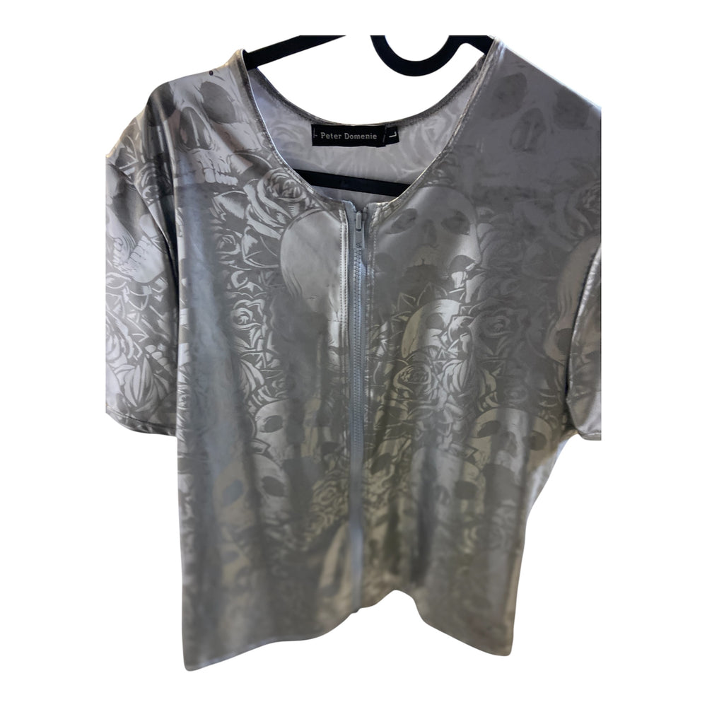 Peter Domenie - Silver Shirt with Gray Patterns and Zipper Size L