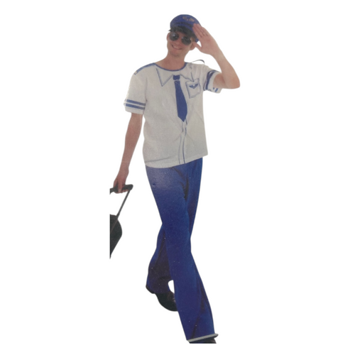 Sexy Pilot Costume – White/Blue Shirt, Blue Pants & Matching Pilot Cap Size S / M